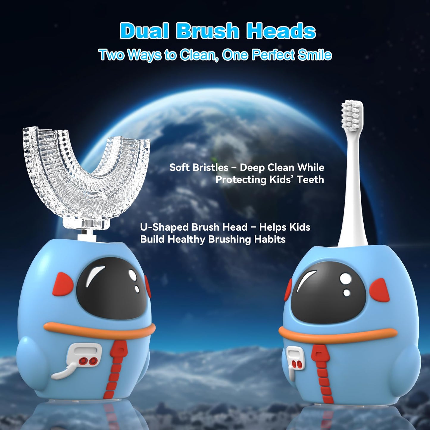 FTOYIN Kids Electric Toothbrush with 3 Brush Heads, U Shaped Ultrasonic Toothbrush Kids with 5 Modes, 45s Smart Reminder, 360-Degree Automatic Cleaning, IPX7 Waterproof Design