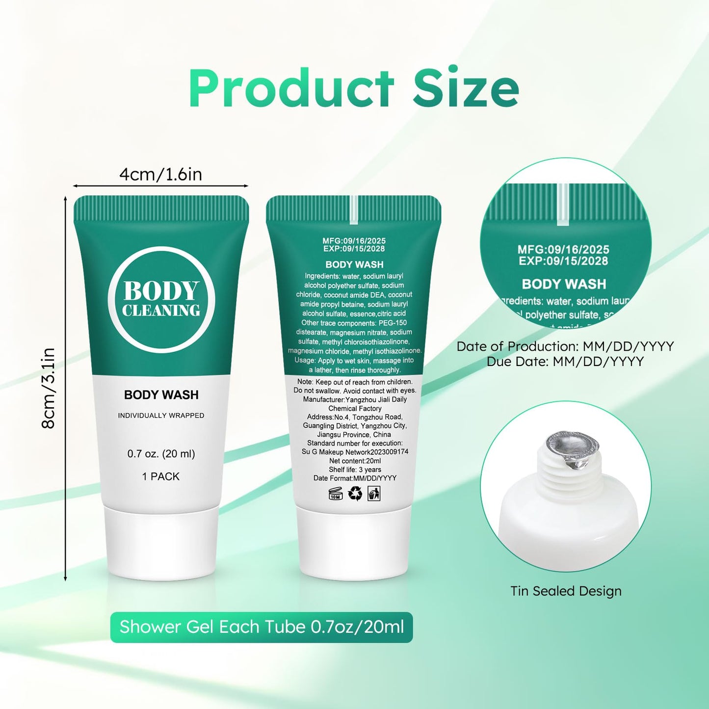 Travel Size Body Wash, Mini Shower Gel Set, 20 ml Individually Wrapped Bulk Trial Sample Small Single Use Toiletries Amenities Kit for Men & Women for Hotel/Camping/Homeless 0.7 Fl Oz (Pack of 100)