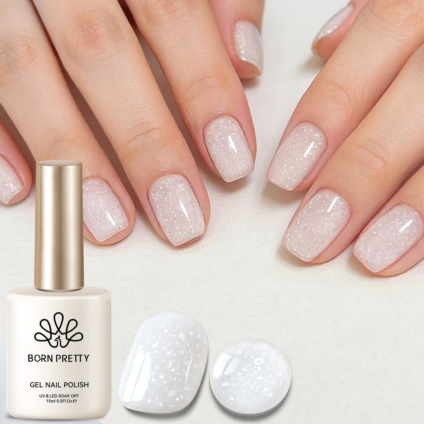 Born Pretty Jelly Gel Nail Polish, Shimmer Glitter Snow Jelly Gel, Milky White Translucent Natural Gel Nail Polish, Manicure Salon DIY for Women Girls 15ML