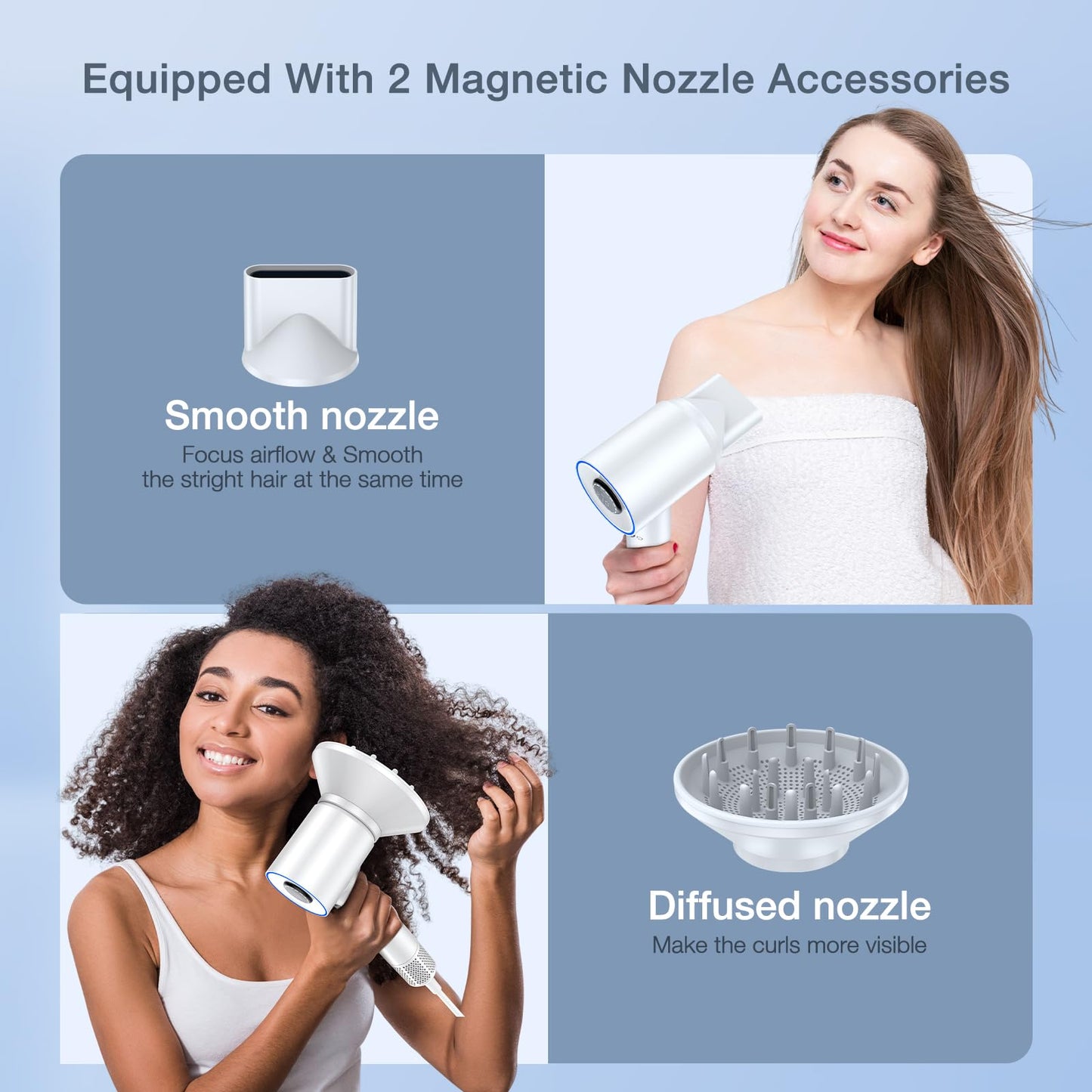VivaEase Hair Dryer, 1400W Professional High Speed Hairdryer with Diffuser and Nozzle, 500 Million Negative Ionic Hair Dryer, 3 Speeds and 5 Temps with HD Display, Low Noise Blow Dryer for Home Salon