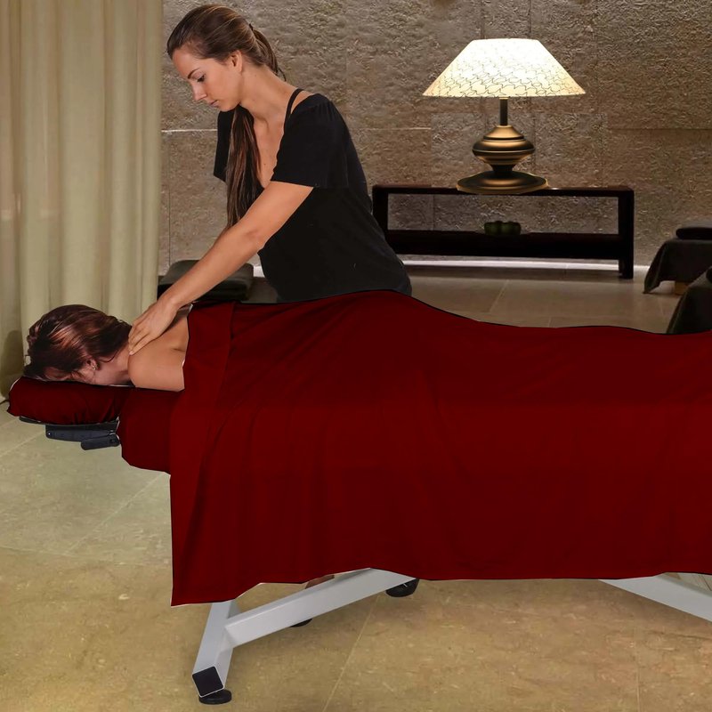 Shreem Linen Microfiber Massage Sheet Set 3-Piece for Massage Tables, Includes Massage Flat Sheet, Massage Fitted Sheet, and Massage Face Cradle Cover for Beauty Salon Spa, Burgundy