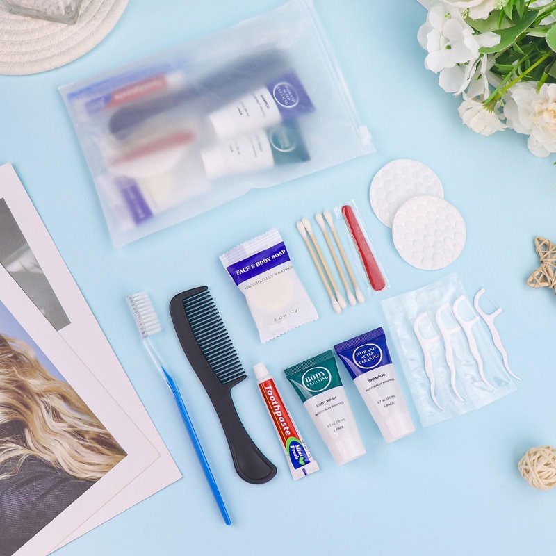 Toiletry Kits Travel Essentials Disposable Hygiene in Bulk, Trial Size Toiletries Supplies Individually Wrapped Traveling Personal Care Items, for Camping, Hotel, Homeless, Charity, 8-in-1 (20-Pack)