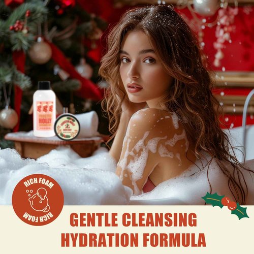 Christmas Bath Gift Set for Women, 5 PCS Bath and Body Gift Set,Holiday Stocking Stuffers with Shower Gel, Body Lotion, Mini Towel,Birthday Gifts for Women