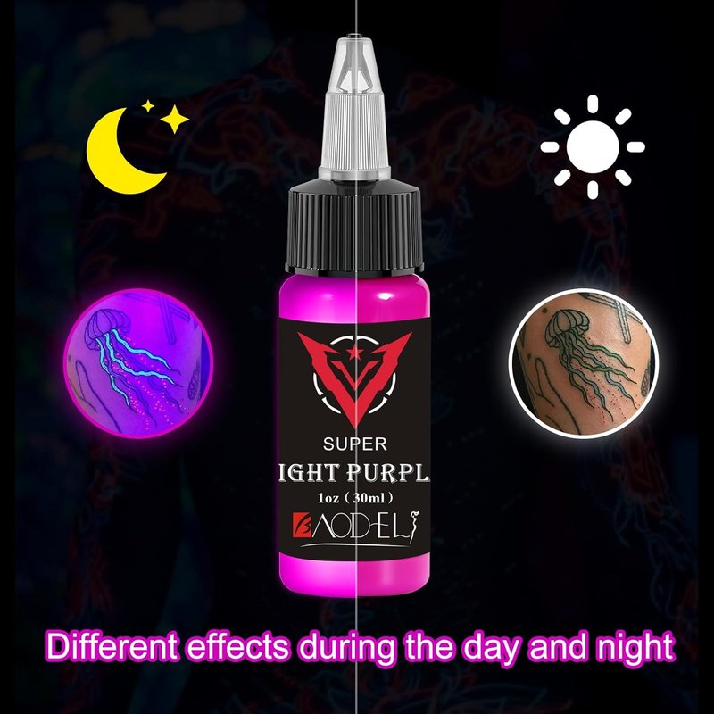 Fluorescent Tattoo Ink Set - 9 Colors for Glow-in-the-Dark Body Art | Skin-Safe 1oz Bottles