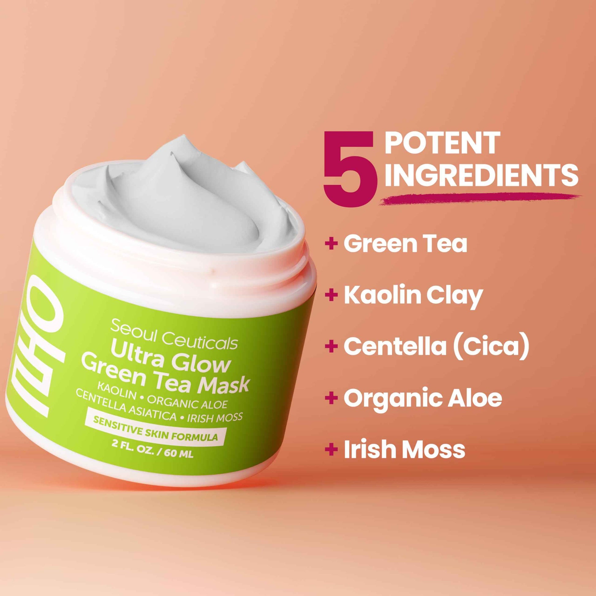 SeoulCeuticals Korean Skin Care Face Mask for Sensitive Skin - Korean Skincare Green Tea Wash Off Masks - K Beauty Face Masks - Aloe Vera Mask + Centella Asiatica Hydrating Facial Spa Mask 2oz