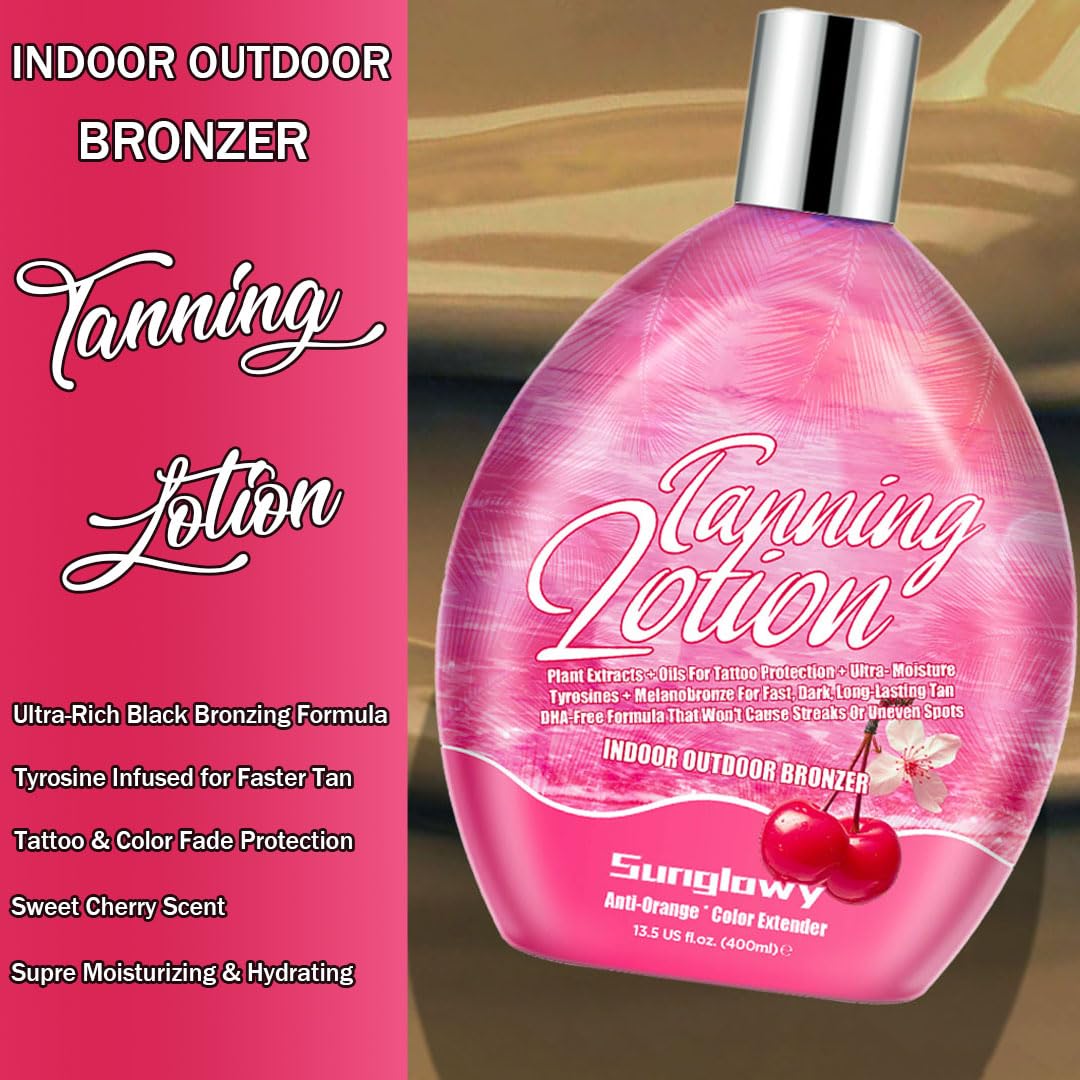 Sunglowy Tanning Lotion For Indoor Tanning Beds And Outdoor Sun With Tattoo Protecting Formula, Tanning Bed Lotion with Bronzer, DHA-Free, 13.5 Fl.Oz