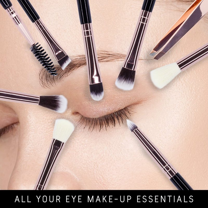 Niré Eye Brush Set - Premium Eye Makeup Brushes for Flawless Application | Includes Eyeshadow, Eyebrow Brush & Tweezers in Rose Gold