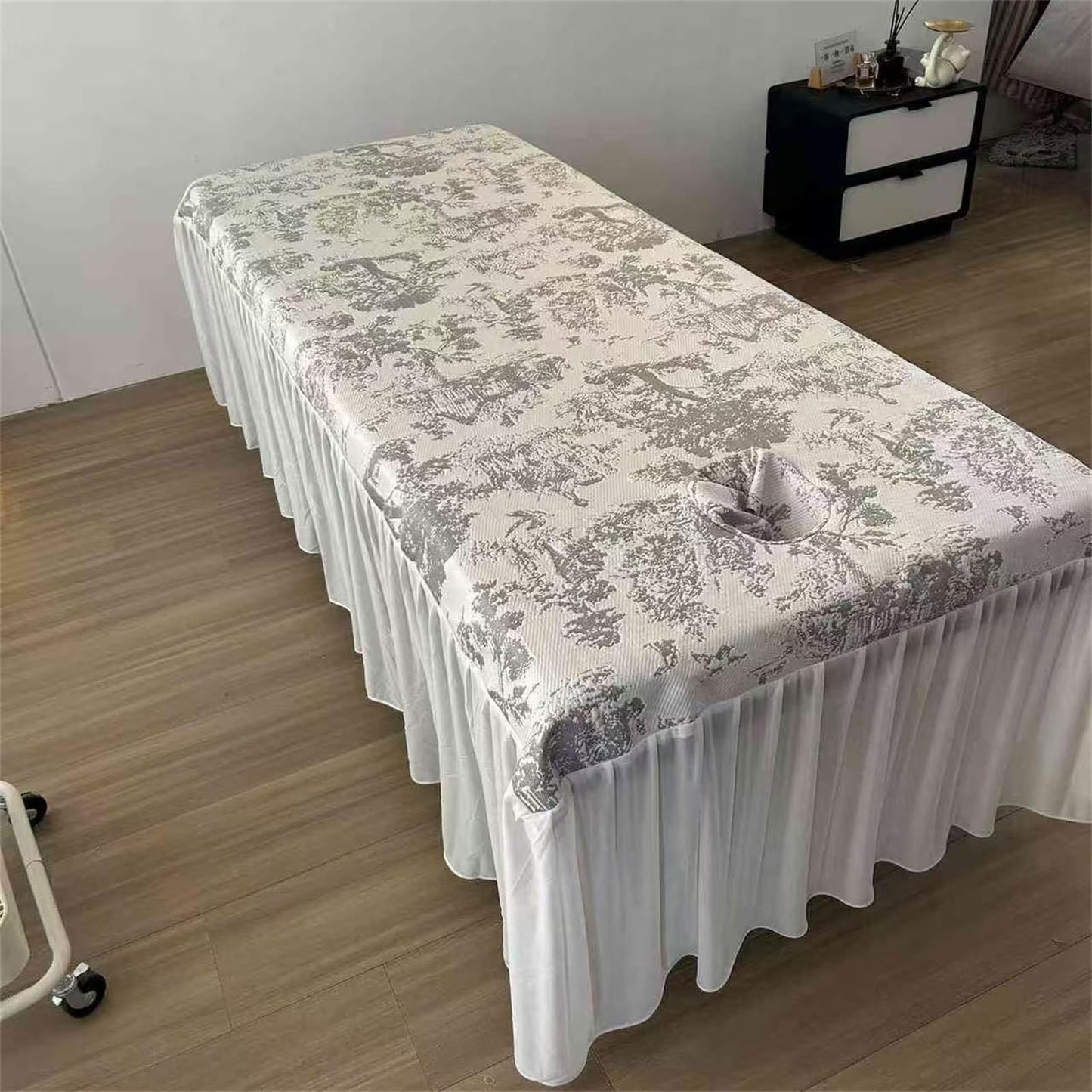 MWNAGO Massage Table Skirt with Hole, Beauty Massage Table Cover,Spa Thickened Massage Linens, Massage Fitted Sheet, Massage Face Rest Cover with Hole,Sutiable for 75"X31.5" (Gray)
