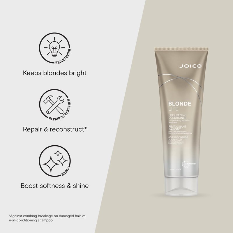 Joico Blonde Life Brightening Conditioner | For Blonde Hair | Illuminate Hydration & Softness | Add Softness & Smoothness | Sulfate Free | With Monoi & Tamanu Oil | 8.5 Fl Oz