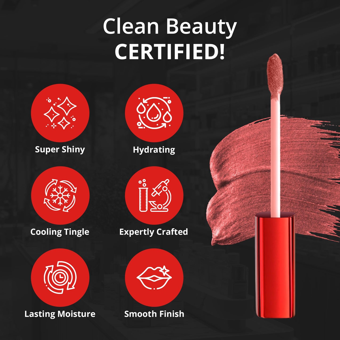 Bangalicious Scarlet Kiss Sheer Transparent Sparkle Lip Gloss for Women - Hydrating, Vitamin E Infused - Smooth Application, Clean Formula - Red Sheer Lipgloss, 1 Pack