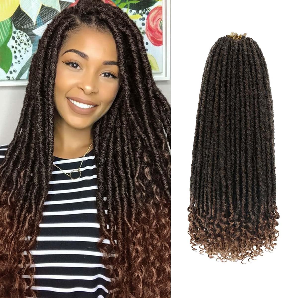 6Pcs Dreadlocks Crochet Hair Extensions, 20" Goddess Locs Braids(1B/30#)