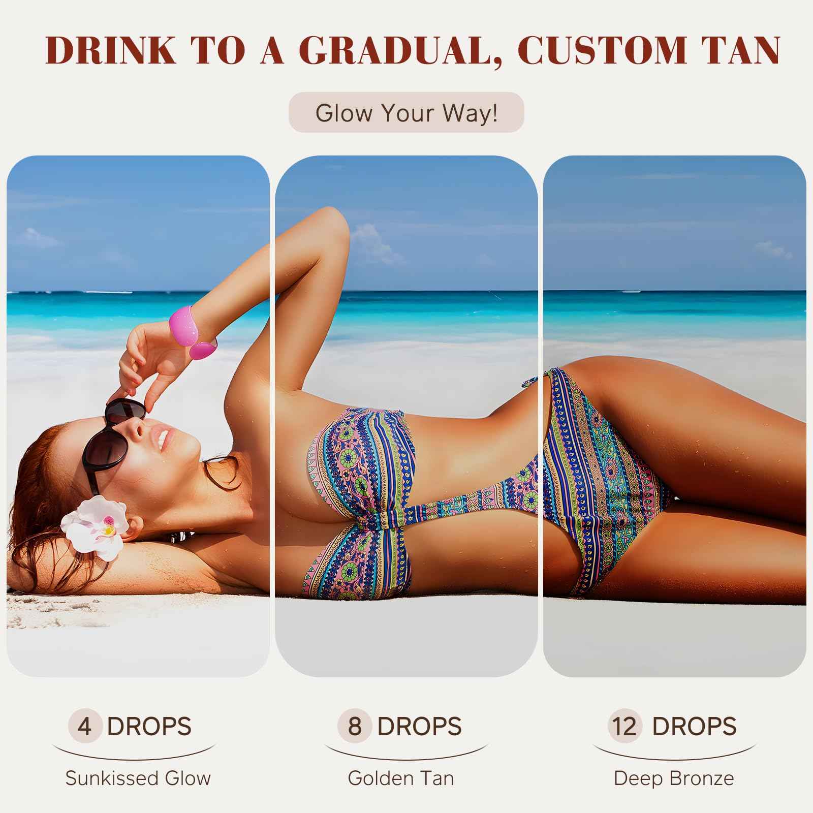 Tanning Drops to Drink - Tanning Drops - Sunless Tanning Drops To Drink - Bronze Tanning for Face and Body - Promotes Healthy Skin, Suitable for All Skin Types 1.69Floz