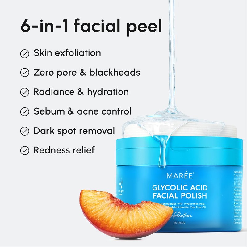 Glycolic Acid Toner Pads - Exfoliating Face Cleansing Pads with Tea Tree Oil & Vitamins | 50 Count