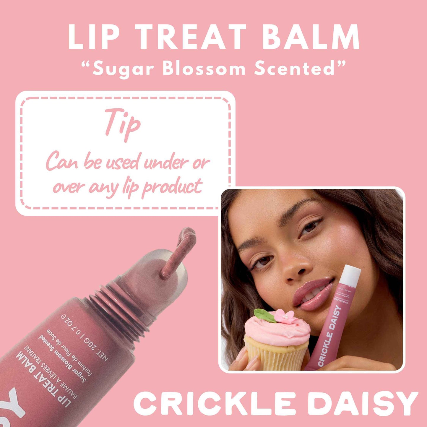Crickle Daisy Lip Treat Balm - Hydrating & Nourishing Lip Balm with Avocado, Olive, and Coconut Oils - Softening Lip Moisturizer & Protection for Very Dry Lips - Sugar Blossom Scented, 0.7oz