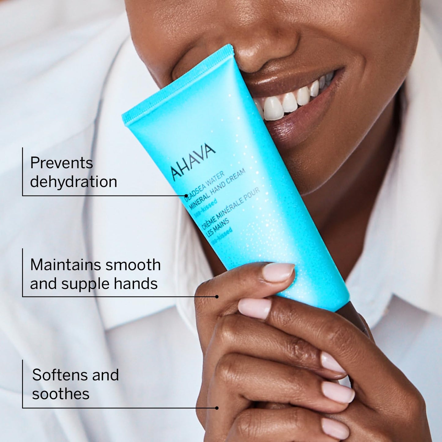 AHAVA Dead Sea Water Mineral Hand Cream, Sea-Kissed - Hand Moisturizer For Dry Cracked Hands, Light & Fast Absorbing, Enriched with Dead Sea Mineral Blend Osmoter, Witch Hazel & Allantoin, 3.4 Fl.Oz