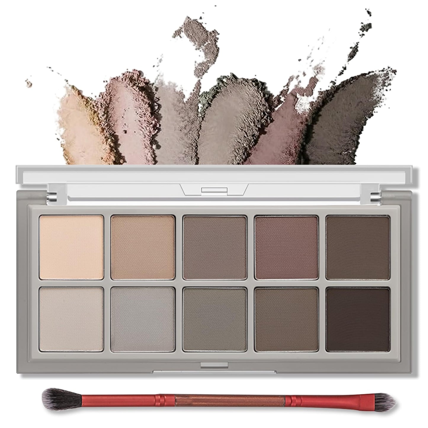 Erinde 10 Colors Matte Eyeshadow Palette, Taupe Brown Mavue Nude Eye Shadow Palette Makeup, Neutral Grey Smokey Eye Pallete, Ultra-Blendable, Long Lasting Natural Eyeshadow for Older Women, Cement