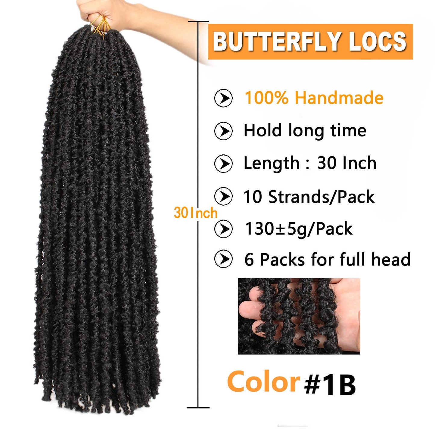 ZRQ 6 Packs Butterfly Locs Crochet Braids Hair Extensions 30 Inch Long Distressed Faux Locs Black Goddess Locs Crochet Hair Pre-looped Synthetic Soft Locs For Women 1B#