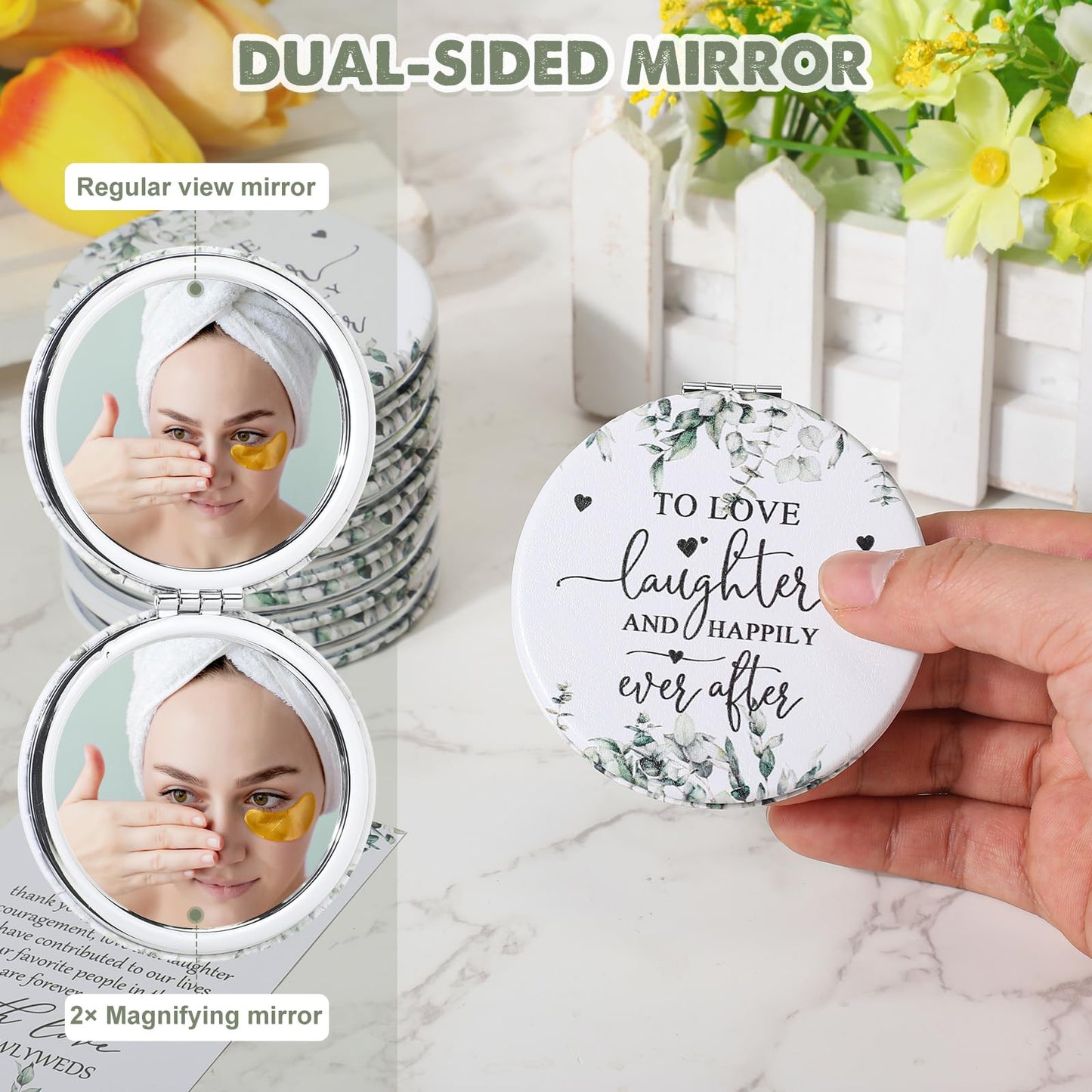 Vercraft 25 Sets Bridal Shower Party Favors for Guests Compact Mirror Bulk to Love Round Portable Mirrors Leather Compact Mirrors Thank You Cards with Organza Bags Wedding Guests Souvenir Gift