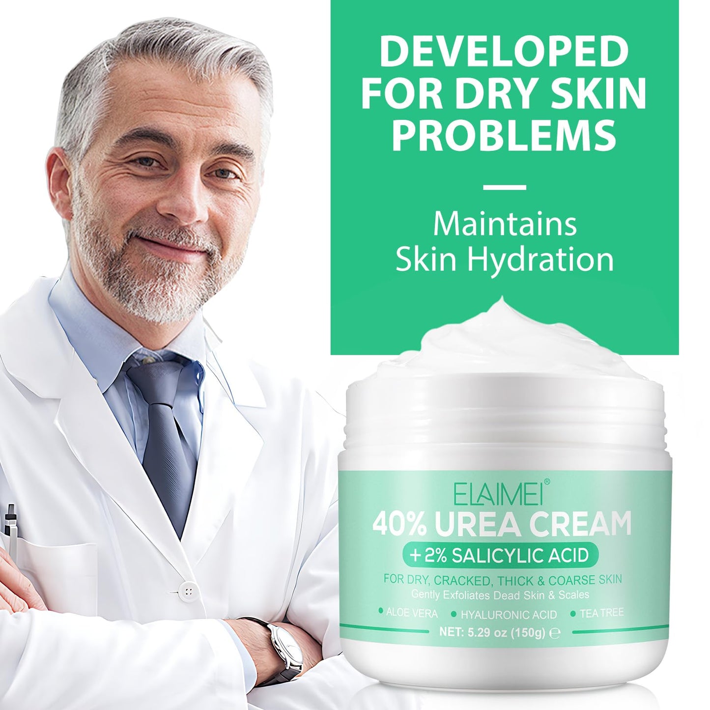 Jiugonggang 40% Urea Cream with 2% Salicylic Acid for Dry Cracked, Feet/Heel Cream Moisturizer for Dry Cracked Heel, Knees, Elbows, Hands, Callus Remover, Callus Remover,Feet Repair Cream, 5.3 Oz