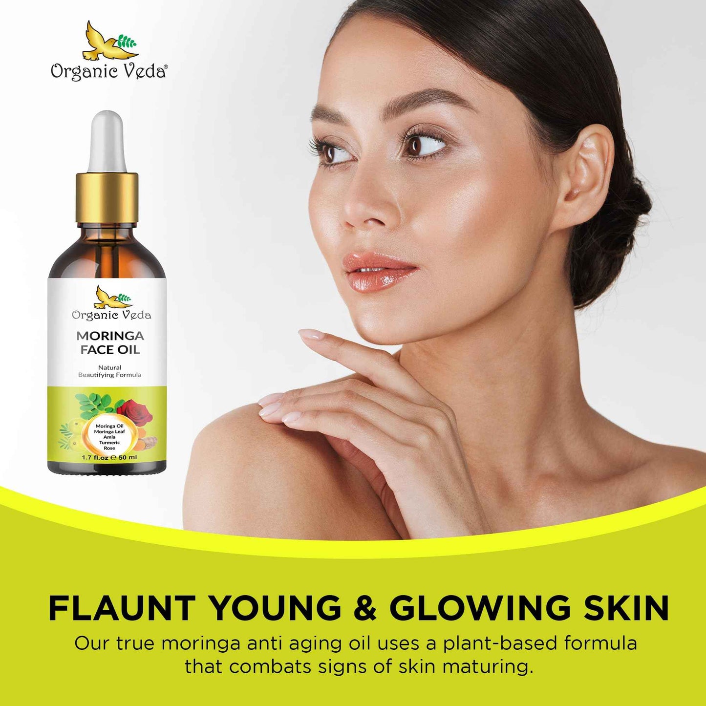 Organic Veda Moringa Face Oil - Hydrating, Fast Absorbing, Miracle Tree Antioxidants, Facial Serum - Organic Moringa Oil, Turmeric, Rose -Anti-Aging, Non-Greasy Day & Night Beautifying Oil -50ml