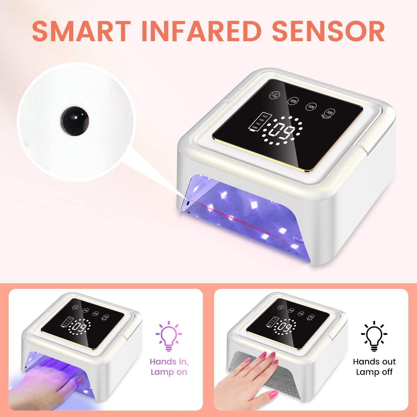 UV Nail Lamp 108W, UV Light for Gel Nail Polish, Cordless LED Nail Lamp with 36 Beads & Touch Display, Nail Light with 4 Timer Mode & Auto Sensor, Fast Curing Nail Dryer for Salon & Home (Pink)