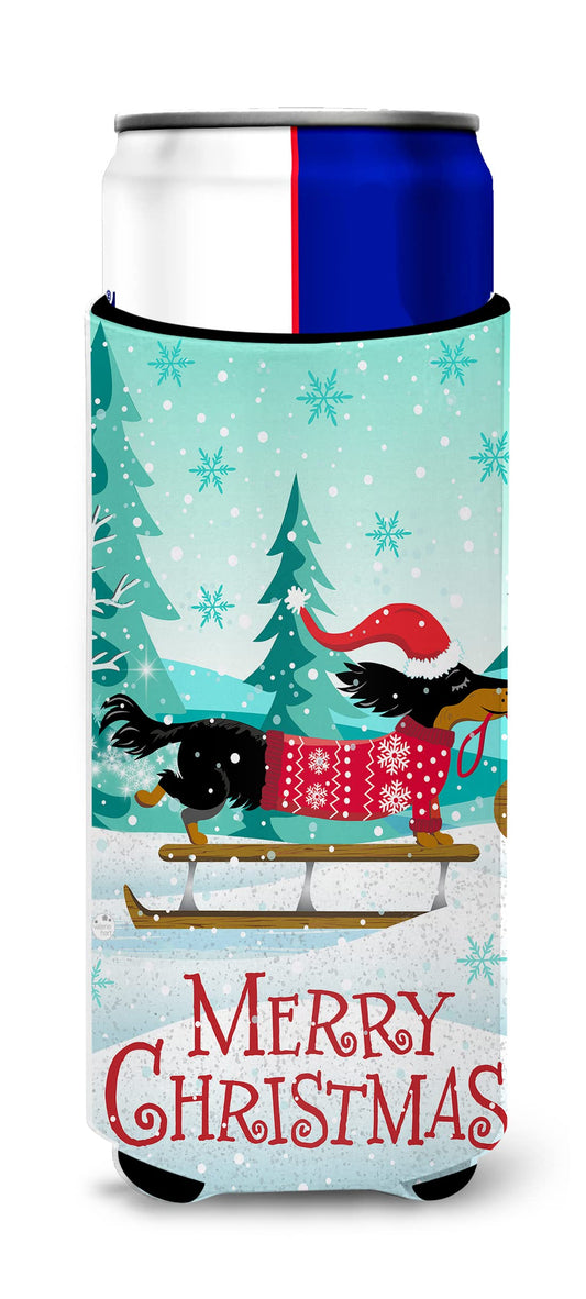 Caroline's Treasures Merry Christmas Dachshund Michelob Ultra Hugger for Slim cans Cold-Beverage-koozies, MUK, Multicolor
