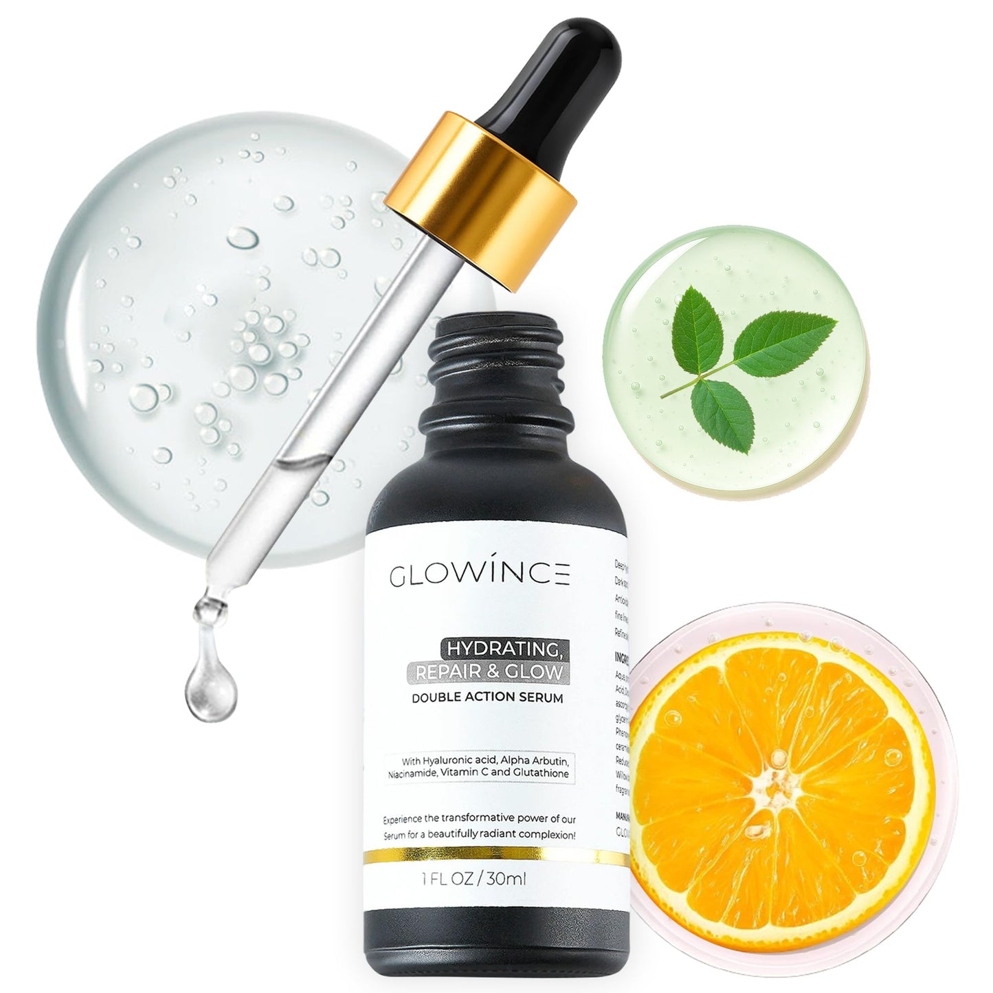 GLOWÍNCE Hydrating Repair & Glow Face Serum with 10% Niacinamide + 5% Vitamin C (MAP), 1.5% HA & Glutathione – Brightening & Dark Spot Corrector – targets hyperpigmentation – Antioxidant-Rich – 30ml