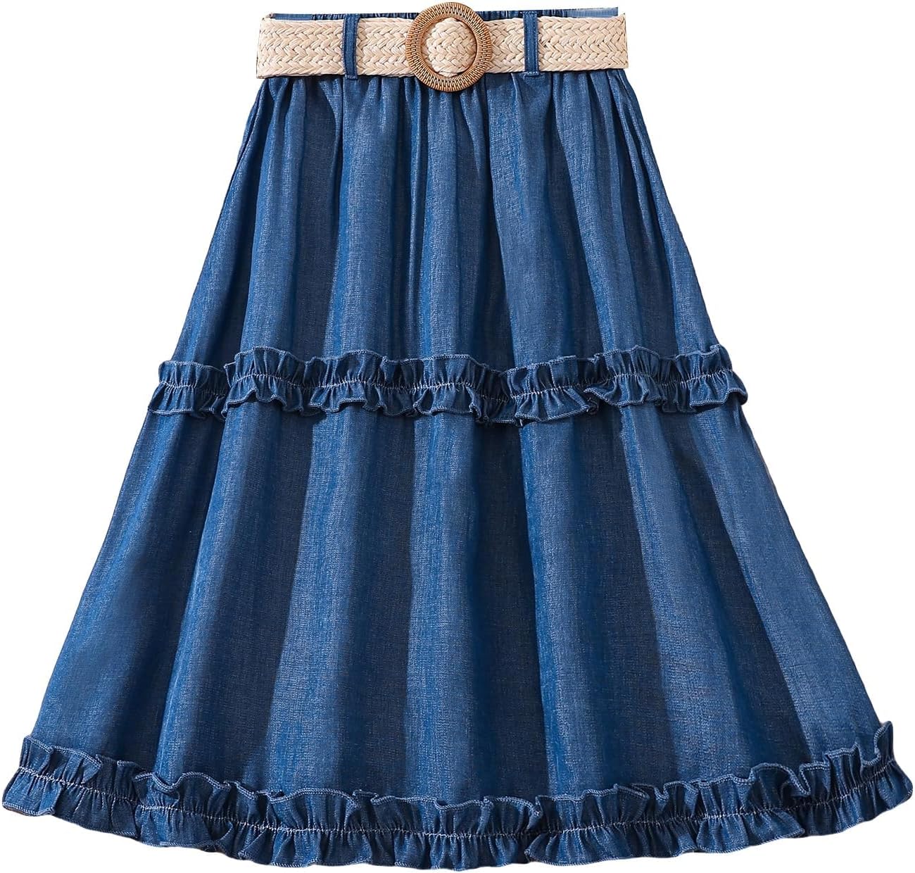 Girl's High Elastic Waist Flared Midi Skirt - Cute Frill Trim Design | Swing Style