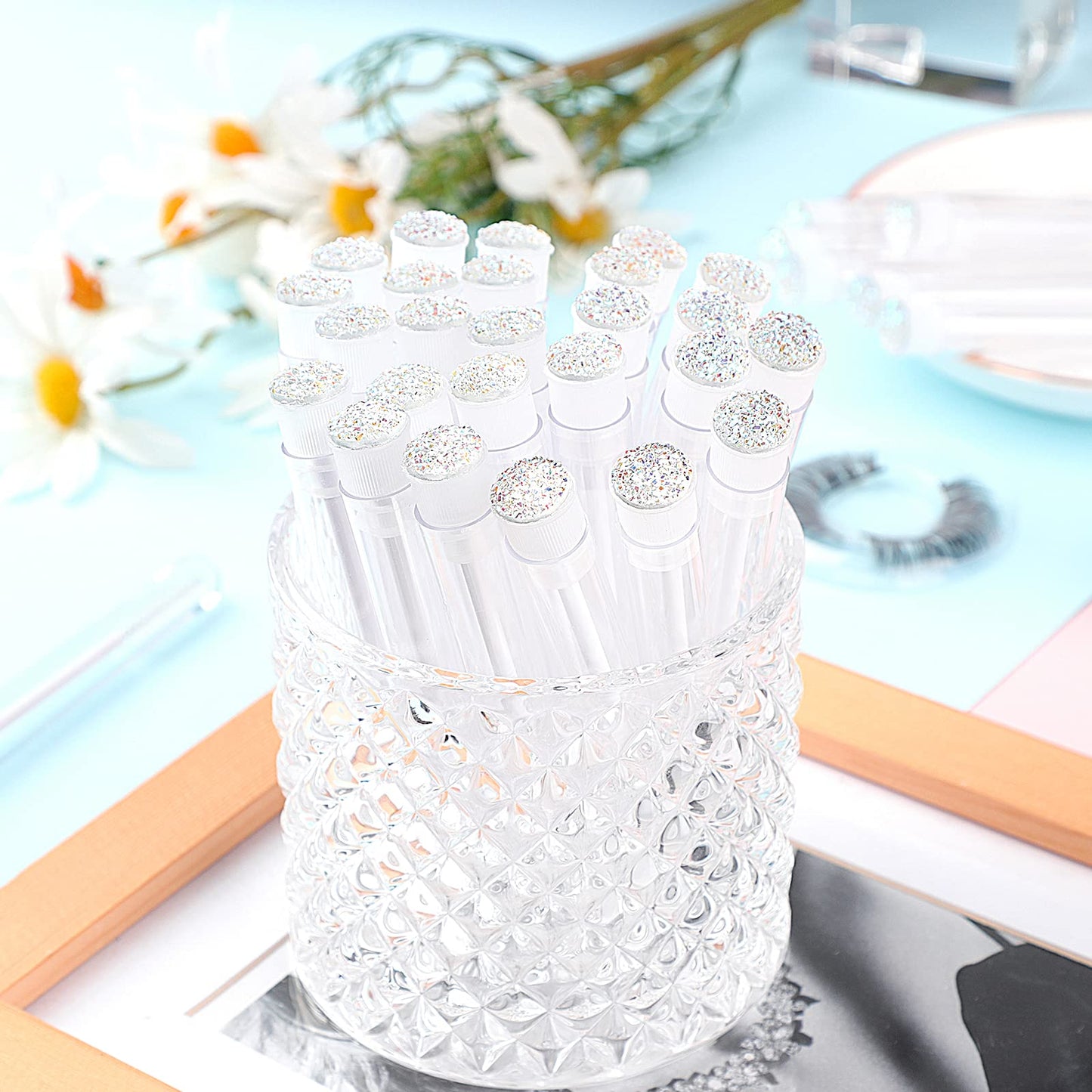 Dming 50pcs Eyelash brush Lash Wand Makeup tool Eyelash Extension supplies Cleaning brush Diamond Mascara star white