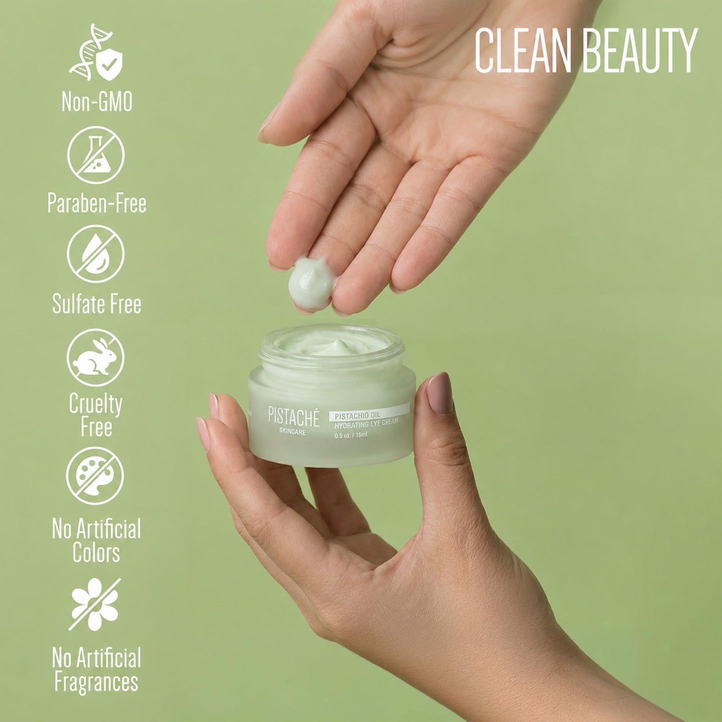 Pistaché Skincare Pistachio Oil Eye Cream | Hydrating & Brightening Cream with Vitamin E & Antioxidants | Reduces Dark Circles & Smoothes, 0.5 oz