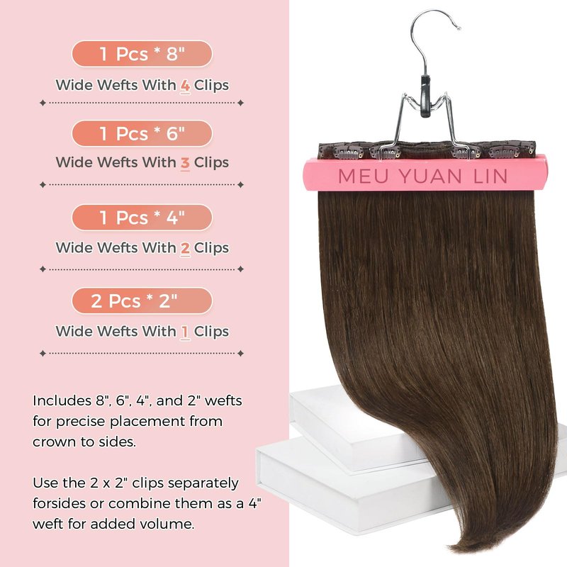 MEI YUAN LIN Hair Extensions Real Human Hair 14 Inch Clip In Human Hair Extensions Soft, Silky, Easy To Wear5pcs 80g Chocolate Brown