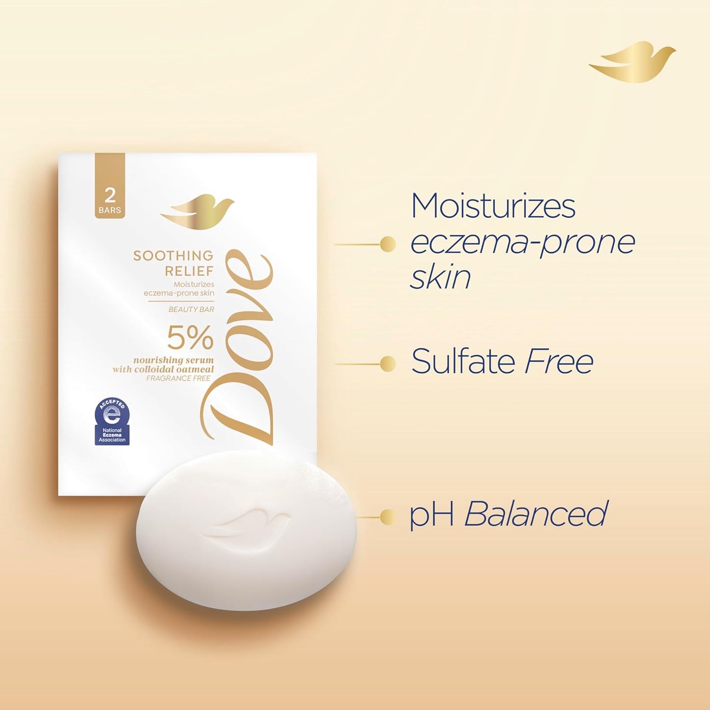 Dove Fragrance-Free Beauty Bar | Soothing Relief for Eczema-Prone Skin - 5 Bars, 7.5 oz with Colloidal Oatmeal