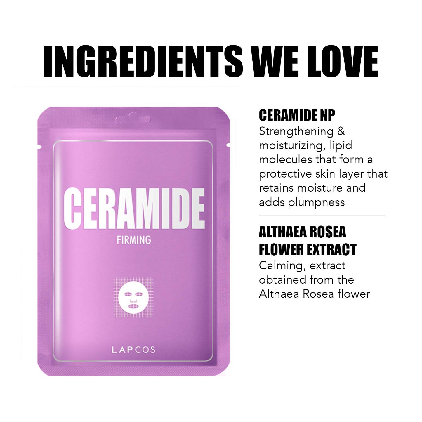 LAPCOS K Beauty Derma Ceramide Sheet Mask - Hydrating & Firming Face Mask with Althaea Flower for Dull Texture & Skin Barrier Repair - Highly Breathable TMF-Cell Sheet - Korean Skin Care (Pack of 5)