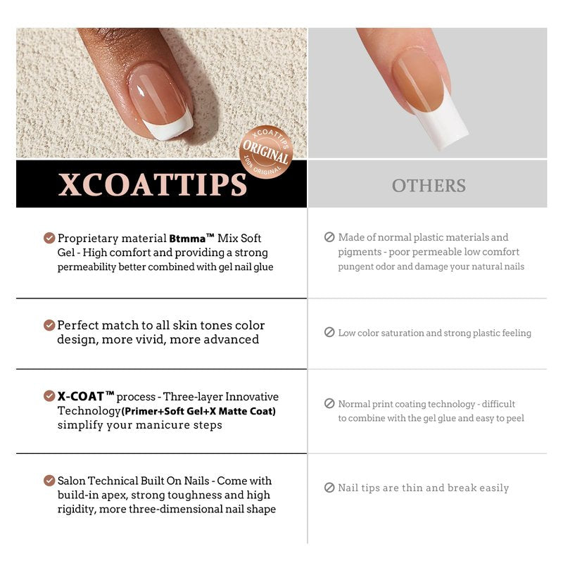 btartboxnails XCOATTIPS French Nails - Black French Tip Press on Nails, Soft Gel Square Nail Tips, Short Press on Nails, Soak Off Acrylic Nails Extensions Pink