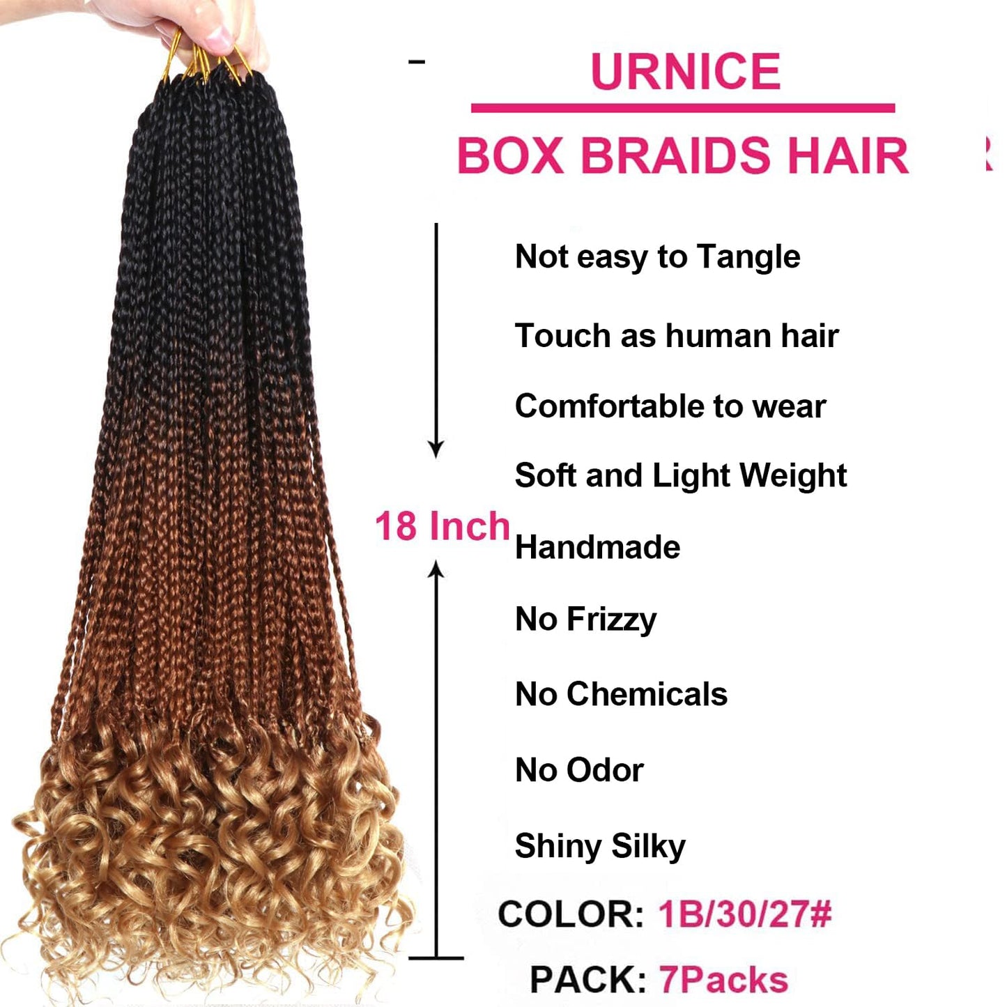 7 Packs 18 Inch Boho Goddess Box Braids Crochet Hair for Black Women (1B/30/27#, 18 Inch (Pack of 7))