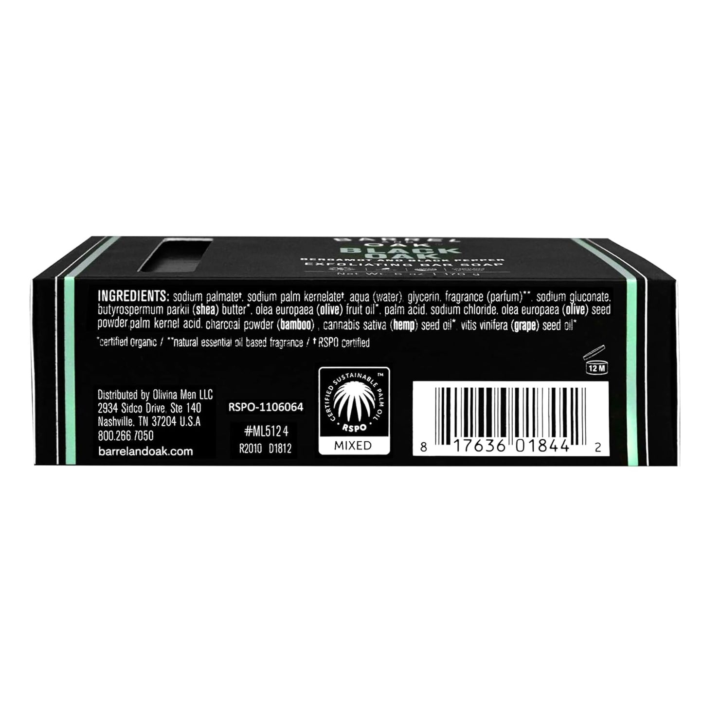 Barrel & Oak Exfoliating Bar Soap for Men, Kaolin Clay with Charcoal, Walnut Shell Powder, Olive Stone, and Essential Oils, Long-Lasting Bar Soap, Vegan, SLS-Free, Black Oak, 3-Pack