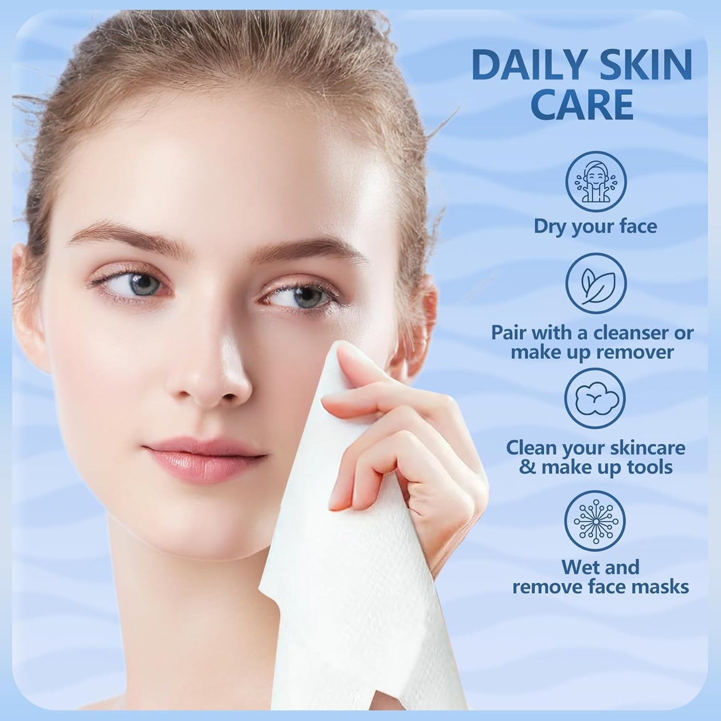 Disposable Face Towels - Extra Large 12"×12" Ultra Soft Towelettes for Sensitive Skin | 20 Count Makeup Remover Wipes