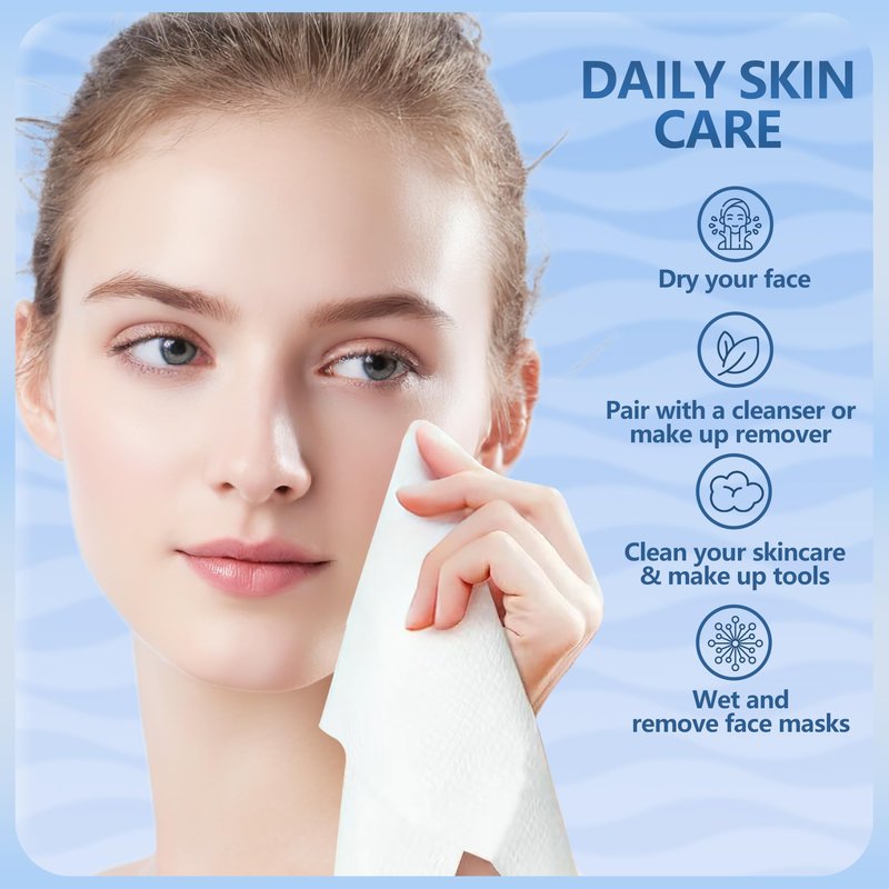 Dorahoney Disposable Face Towels, 12"×12" Extra Large Face Towelettes, Ultra Soft Facial Towels for Sensitive Skin, Makeup Remover Dry Wipes, 165 Count (3 Packs of 55)