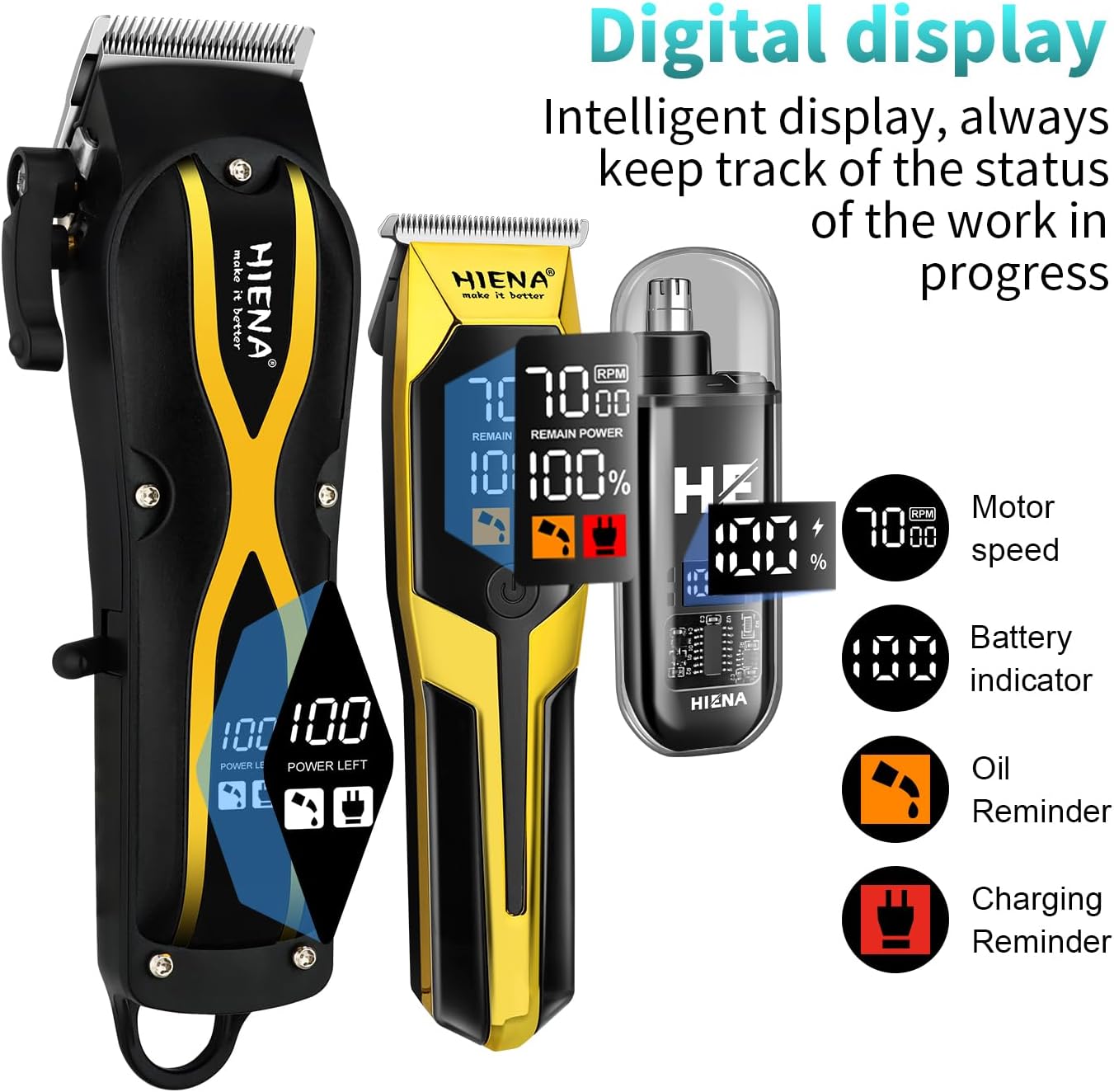 Professional Hair Clippers for Men - Electric Barber Clipper Set with LED Display | Complete Hair Trimmer Kit