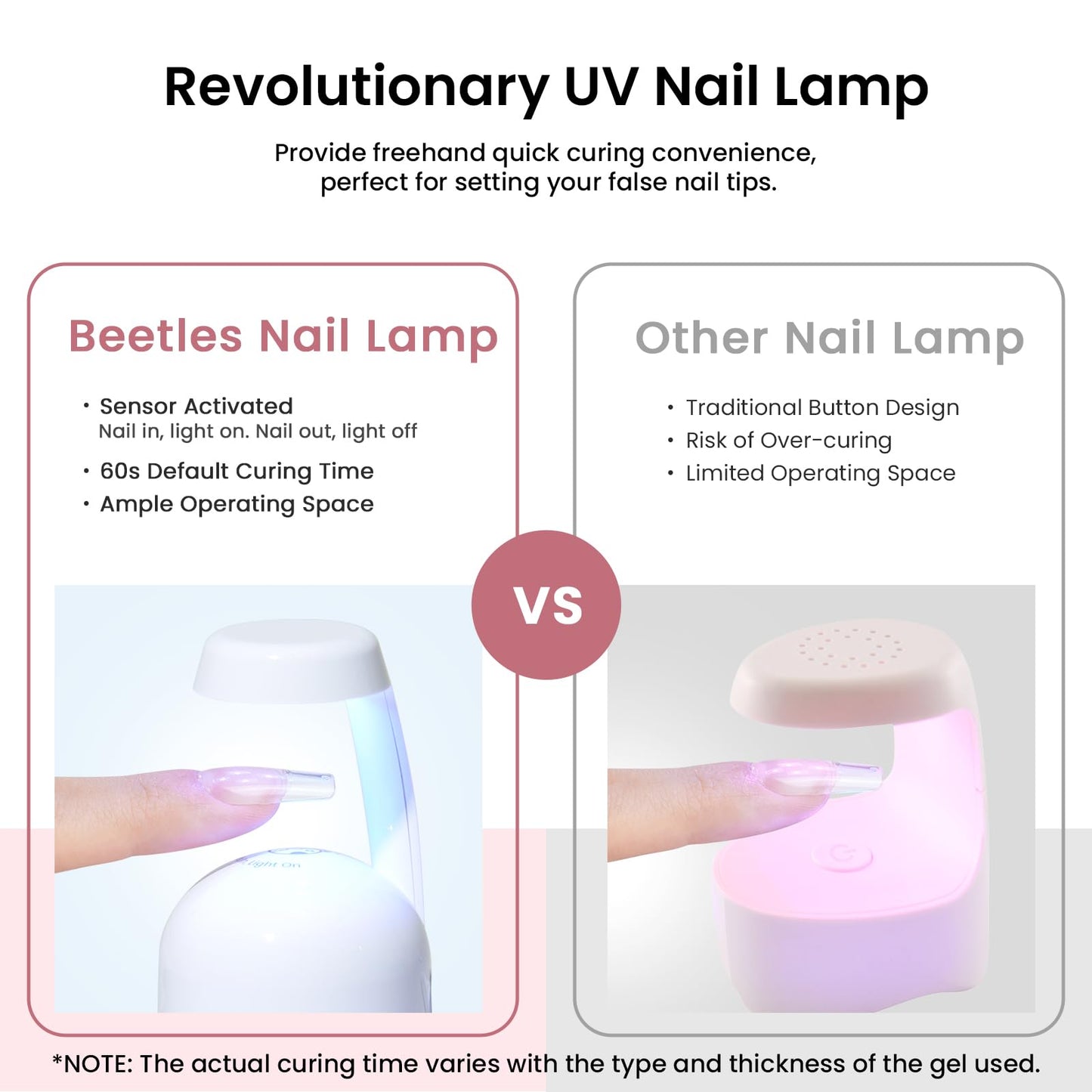 Beetles Gel Nail Kit Etch-X, Medium Square, 576pcs 12Size, with Nail Dehydrator and Primer, Solid Glue Mini Lamp, Half Matte Gel Nail Tips Acrylic Tips Easy DIY Extension Set Gift for Women