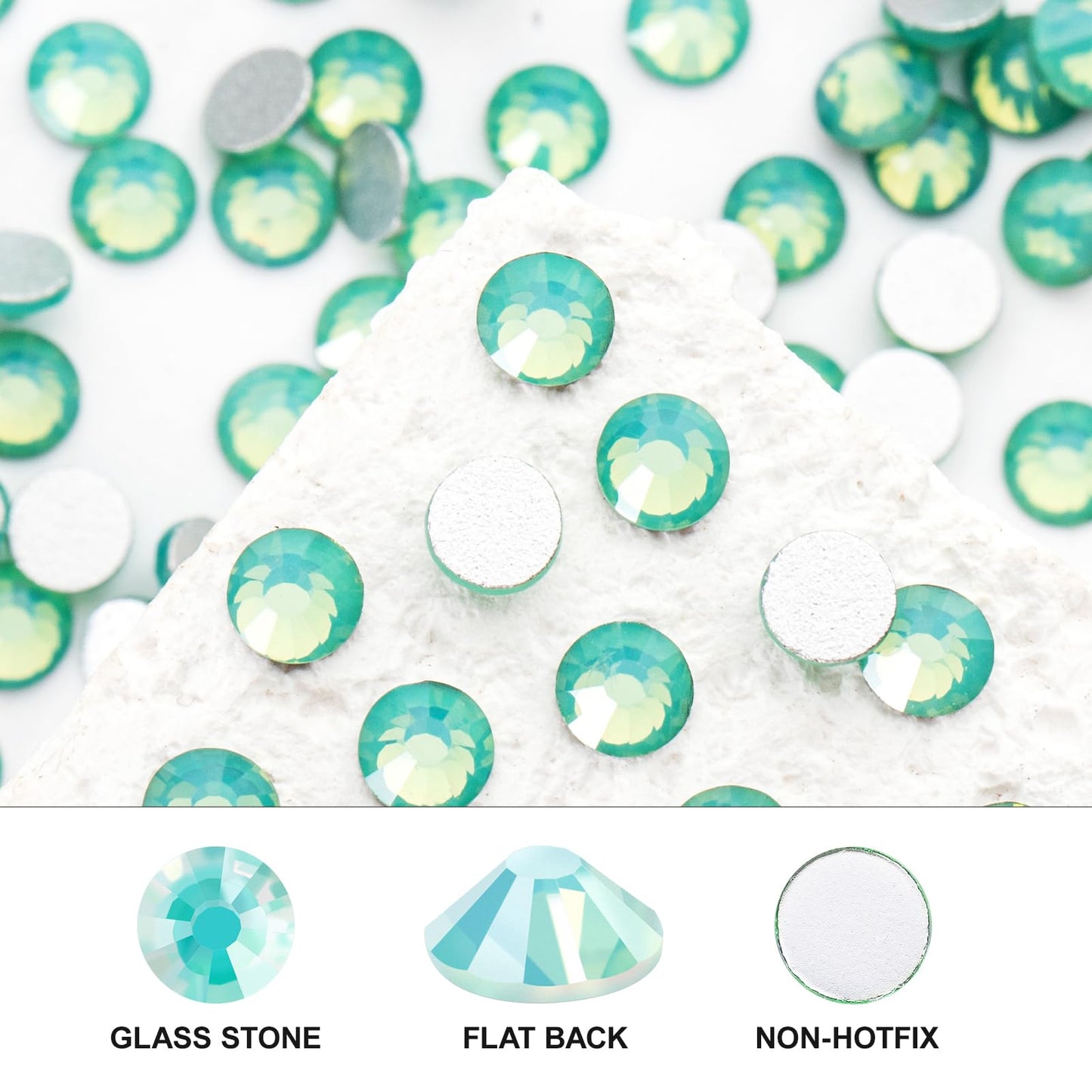 Novani 3000 Pieces Flatback Rhinestones Glass Round Gems Green Opal Crystals for Nail Art DIY Crafts Clothes Shoes,SS20,4.6-4.8mm