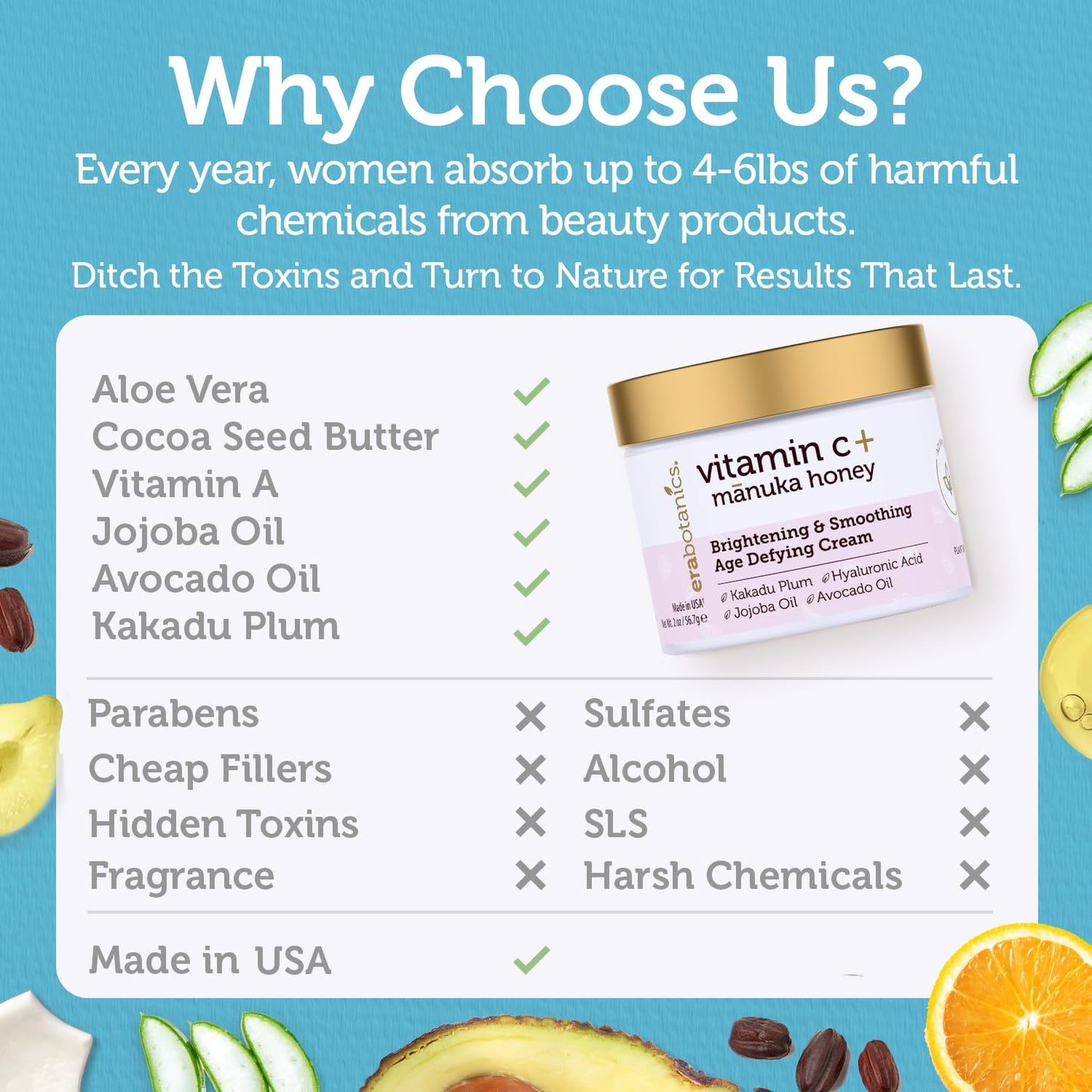 Vitamin C Face Cream & Organic Eye Balm | Nourishing Anti-Aging Formula for Fine Lines & Puffiness - Made in USA, Safe for Sensitive Skin