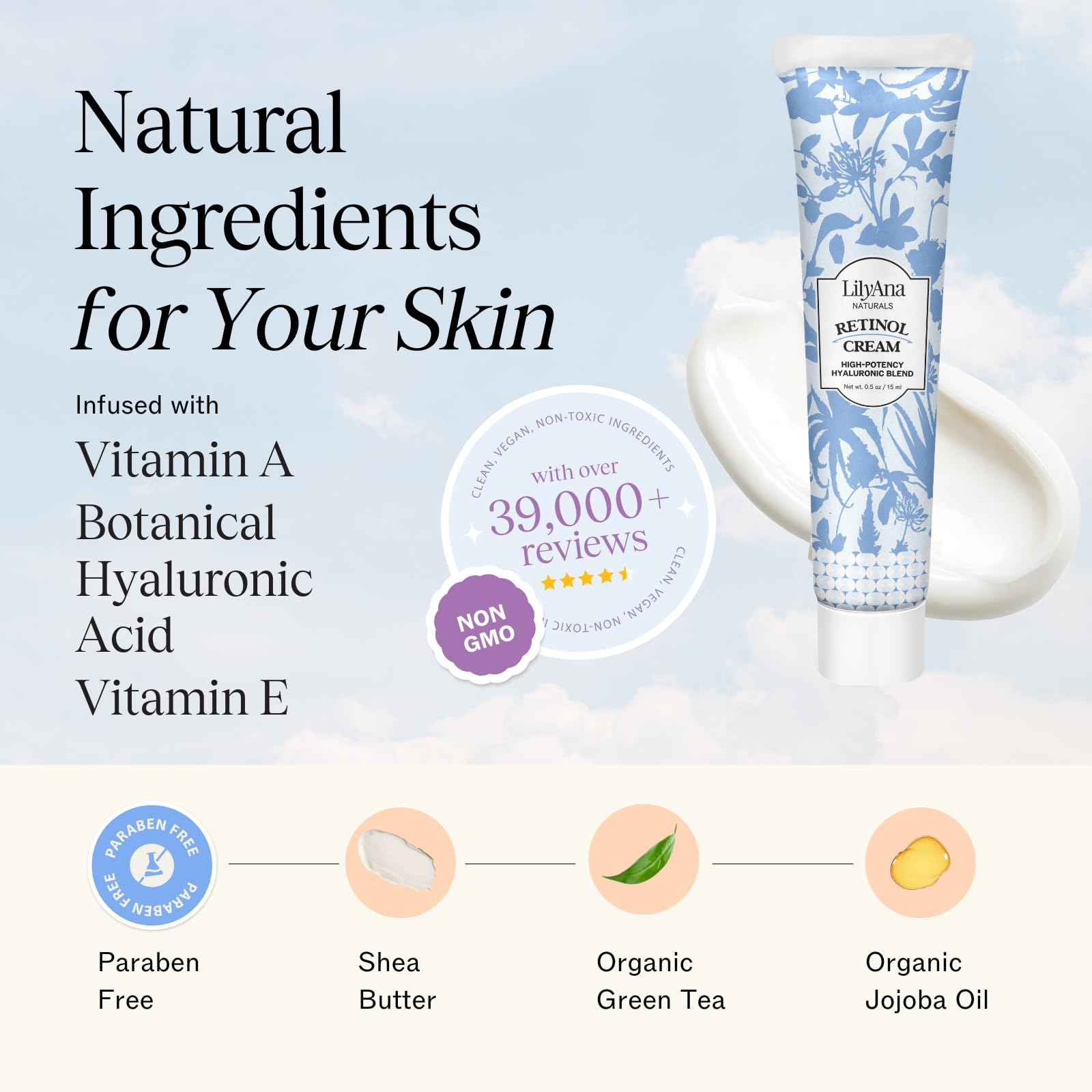 LilyAna Naturals Anti Aging Retinol Face Cream for Women – Wrinkle & Neck Cream for Firming, Retinol Moisturizer for Face with Hyaluronic Acid, Hydrating Night Cream for Fine Lines, Collagen Boost