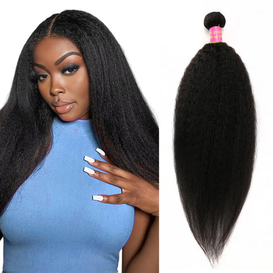 Yaki Straight Bundles Kinky Straight Bundles Human Hair Kinkystraight 12A 100% Unprocessed Brazilian Virgin Human Hair Bundles for Black Women Natural Black Remy Hair Extension 1 Bundle 14 Inch