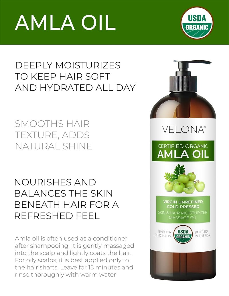 Amla Oil - USDA Certified Organic Carrier Oil | 100% Pure, Extra Virgin, Unrefined - 32 Fl Oz