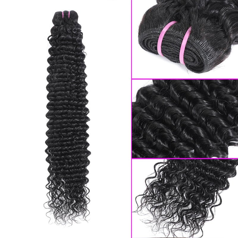 Tanday 15A Raw Human Hair Bundles Deep Wave Bundles Human Hair,Triple Lifespan Indian Virgin Hair,No Tangle Shedding,Multiple Washes Keep Texture Silky Soft (1 Bundle Natural Black, 20)