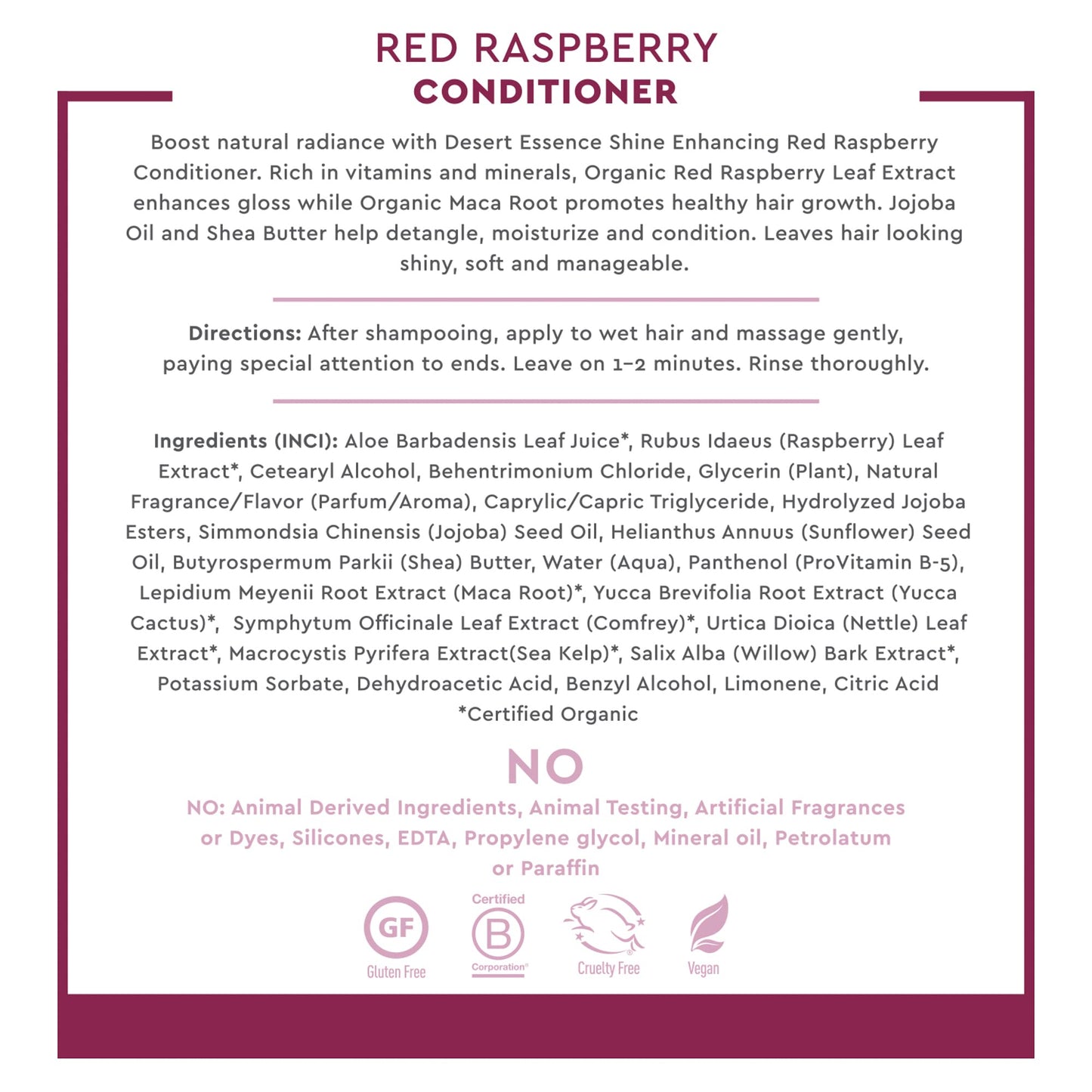 Desert Essence Red Raspberry Shampoo and Conditioner Bundle With Aloe Leaf Juice, Jojoba, Vitamin B-5 and Shea Butter, 8 fl. oz. and 8 fl. oz. Each