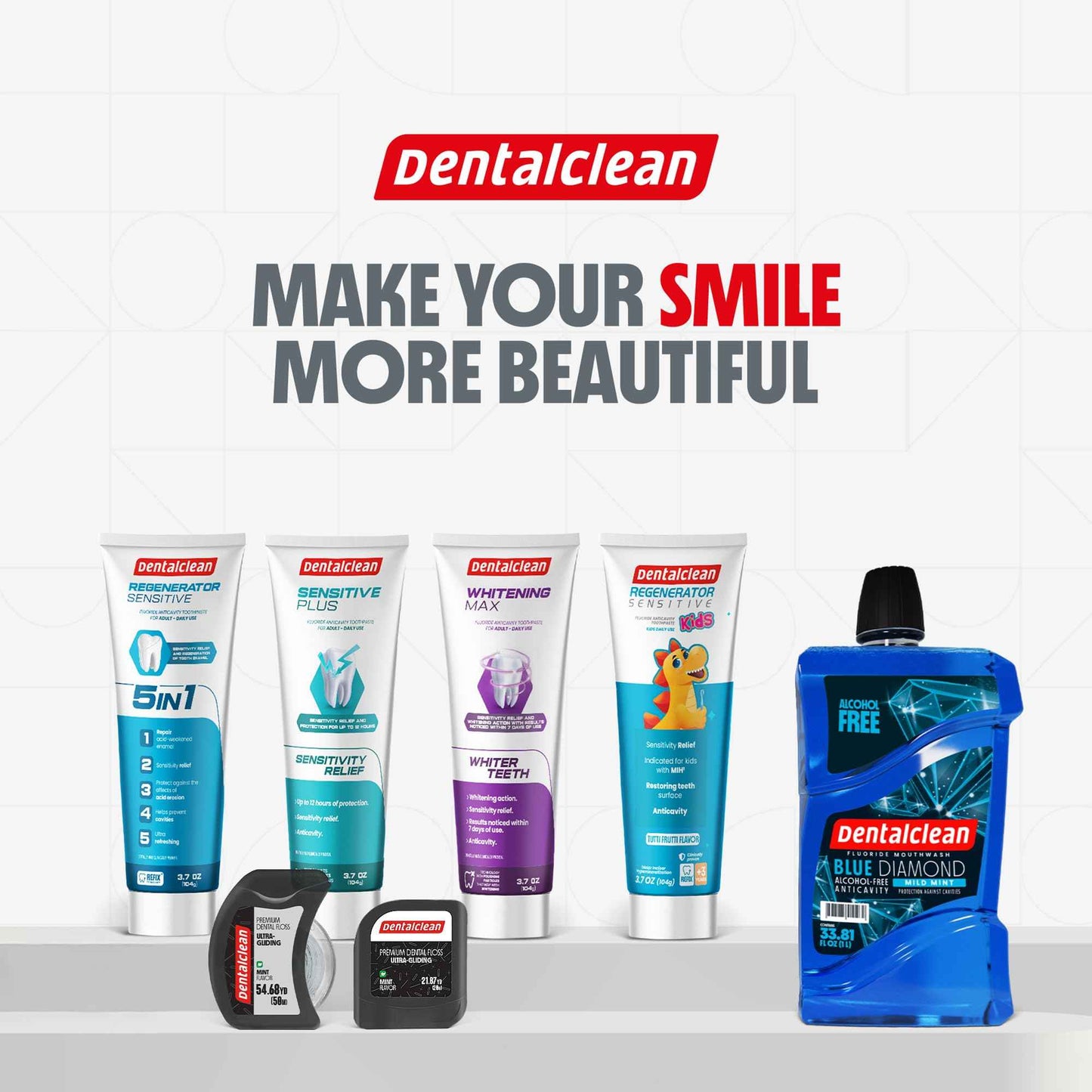 Dentalclean Pack of 3 Regenerating Tooth Gel - Natural Mint, Enamel Regeneration and Cavity Prevention - 3.7 oz 104g