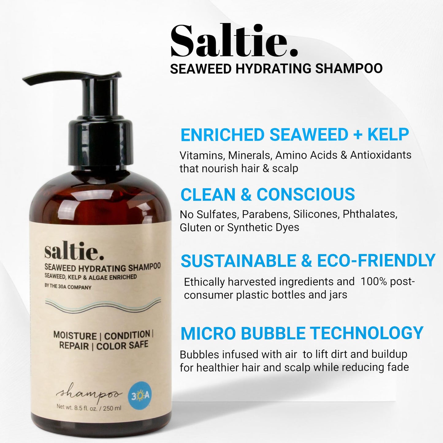 Saltie Hydrating Shampoo - Deep Moisture - Repairs and Bonds Dry Damage - Adds Shine - Reduces Frizz -No Sulfates, Parabens, Gluten, and Phthalates - No Artificial Color