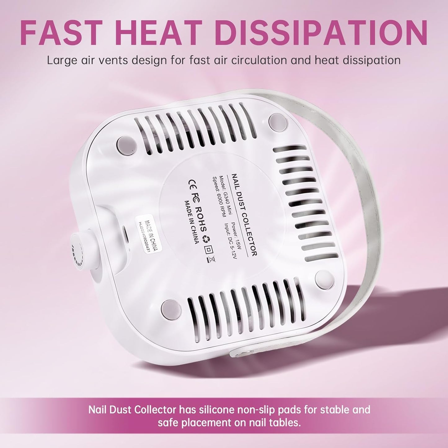 Nail Dust Collector - Compact 6000RPM Vacuum Fan for Acrylic Nails | Powerful Dust Extraction, White